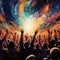Astonishing Wallpaper: Celestial Crescendo - Congregation Lifting Their Hands in Synchronized Worship