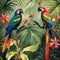 Astonishing wallpaper Jungle Jive - Lush greenery and tropical bird motifs