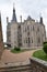 ASTORGA, ESPAÃ‘A - APRIL, 19, 2019: GAUDI PALACE IN ASTORGA SEEN FROM THE BACK