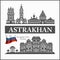 Astrakhan - Russian City skyline black and white silhouette. Vector illustration.