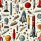 Astro scribbles. hand-drawn pen, pencil, or marker strokes on milky background - seamless pattern