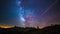 Astro time lapse milky way and stars rotating over the majestic Italian French Alps in summertime. Sliding version.