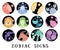 Astrological calendar collection. Zodiac signs: aquarius, libra, leo, taurus, cancer, pisces, virgo, capricorn, sagittarius, aries