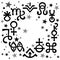 Astrological diadem astrological signs and occult mystical symbols, black-and-white celestial pattern background with stars