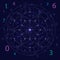 Astrology and numerology concept with zodiac signs and numbers over starry sky