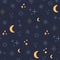 Astrology space seamless pattern, magic celestial objects moon