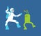 Astronaut and alien dance. Spaceman and Space Invader dancer. Space disco