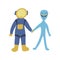 Astronaut and alien. Friendship of civilizations. Vector hand drawn