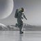 Astronaut in another planet is running on the ice lake