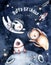 Astronaut baby boy girl elephant, fox cat and bunny, space posters, birthday invitations cosmonaut stars, planet, moon, rocket and