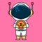 Astronaut carrying bitcoin cryptocurrency coin, cute cartoon icon illustration