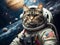 Astronaut cat in spacesuit against the background of the planet. Generative AI