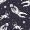 Astronaut catches a planet. Seamless pattern. Space football.
