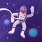Astronaut character exploring outer space. Cartoon vector illustration