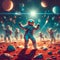 an astronaut dance party on the surface of mars, digital illustration