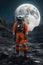 Astronaut in the Deep Space. Full Moon. AI generated