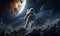 astronaut exploring extraterrestrial planets or moon, ai generative