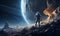 astronaut exploring extraterrestrial planets or moon, ai generative