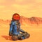 Astronaut exploring mars doing yoga pose side view