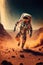 Astronaut exploring planet mars with dust, created using generative ai technology