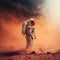 Astronaut exploring planet mars with dust, created using generative ai technology