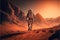 Astronaut exploring planet mars with mountains, created using generative ai technology