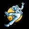 Astronaut float with metal finger on space vector illustration design with moon on background