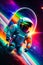 Astronaut floating on colorful space rainbow galaxy. Astronaut journey time Travel Milky way Cosmos Discovery zero gravity.
