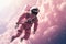 Astronaut floating pink clouds. Generate Ai