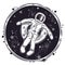 The astronaut floats in space on an inflatable circle. Vector illustration on a theme of astronomy. Round emblem.