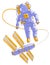 Astronaut flying in open space connected to space station, spaceman in spacesuit floating in weightlessness and iss spacecraft