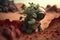 Astronaut found a plant on Mars, futuristic fantasy image