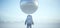 Astronaut Futuristic Alien UFO Giant Silver Metal Sphere Reflection Science Fiction Landscape