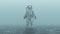 Astronaut with Gold Visor Standing in Water in a Foggy Overcast Environment