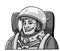 Astronaut happy landing down comics style