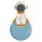 An astronaut in a helmet sits on the planet. Cartoon vector illustration of outer space