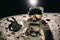 Astronaut in his space suit taking a selfie on the moon. Space photography. Generative ai