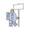 Astronaut and holding blank banner. Cosmonaut and white sheet. s