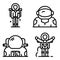 Astronaut icons set, outline style