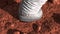 Astronaut Leaves the First Footprint on the Mars Surface, First Arrival on the Red Planet. Realistic 3D Animation, 4K