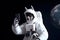 astronaut llama holding smartphone on space background, Generative AI