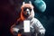 astronaut llama holding smartphone on space background, Generative AI