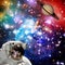 Astronaut looking at the planet against space. The elements of this image furnished by NASA