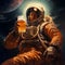 astronaut on the moon drinking a beer. Moon Beer Break with Astronaut. Astronaut\\\'s Escape Beer and Sunsets on Another World