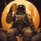 astronaut on the moon drinking a beer. Moon Beer Break with Astronaut. Astronaut\\\'s Escape Beer and Sunsets on Another World