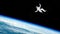 Astronaut in orbit in free flight, planet earth and space