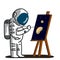 Astronaut painting outer space on easel vector graphics