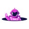 Astronaut in pink space suit welcomes and climbs out from the round hole of space with stars. Cosmonaut with a helmet without a