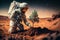 Astronaut planting a tree on planet mars. Generative Ai