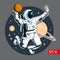 Astronaut playing basketball in space. Vector illustration